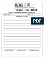 PTM Interaction Form: For Suggestions/Comments of Parents