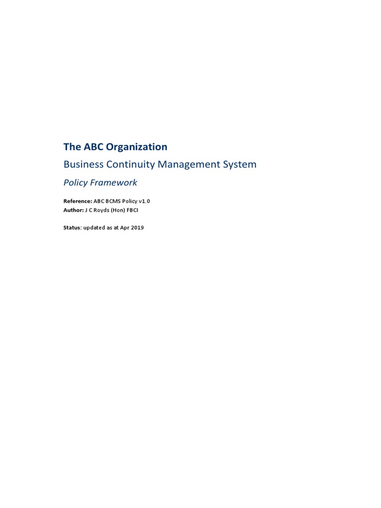 ABC Business Continuity Policy Framework | PDF | Supply Chain | Governance