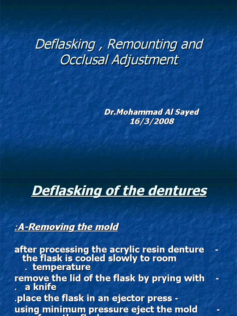 Deflasking Remounting and Occlusal Adjustment PDF Mouth Dentures