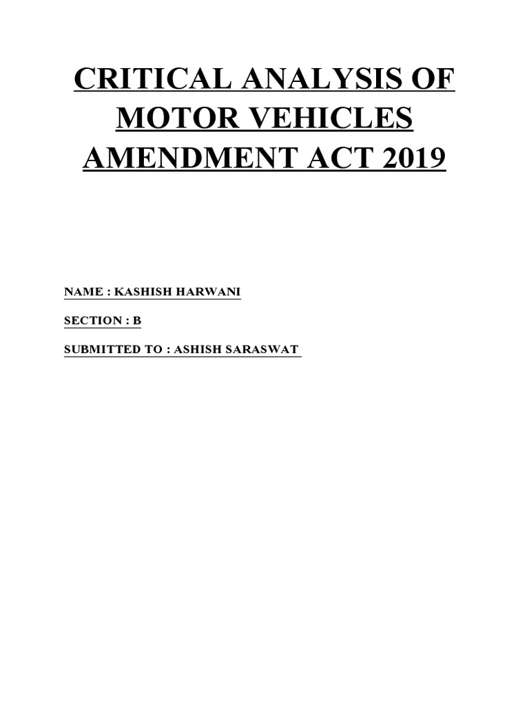 Critical Analysis of Motor Vehicles Amendment Act 2019 PDF
