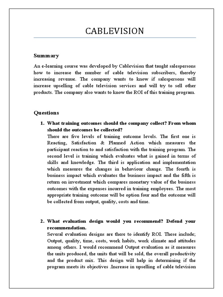 Cablevision 1. What Training Should The Company Collect? From