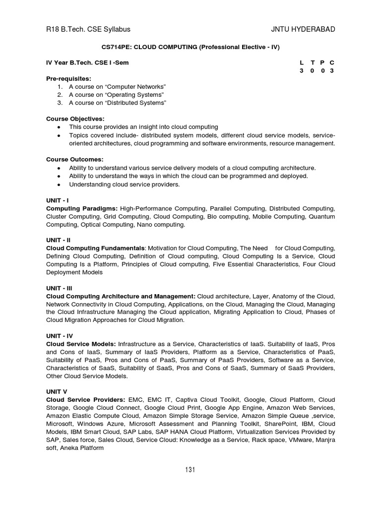 R18 B.Tech. CSE Syllabus Jntu Hyderabad | PDF | Cloud Computing | Computing