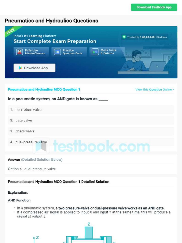 MCQ On Pneumatics and Hydraulics PDF