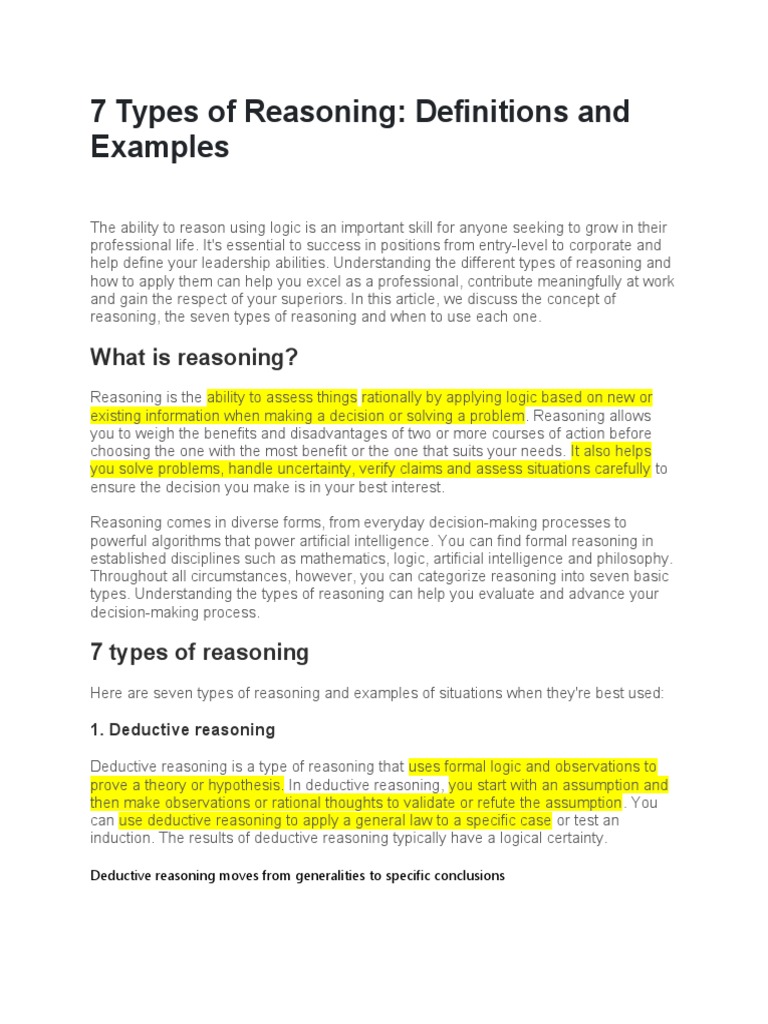 7 Types of Reasoning | PDF | Reason | Inductive Reasoning