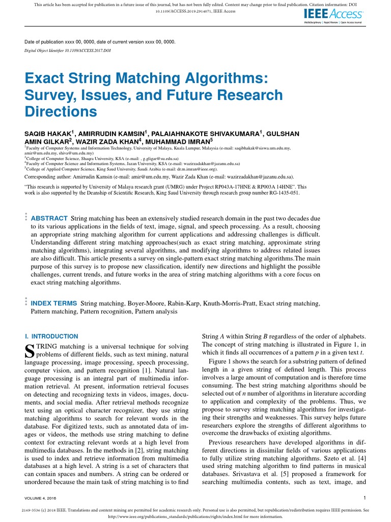 Exact String Matching Algorithms Survey Issues and | PDF | Computer ...