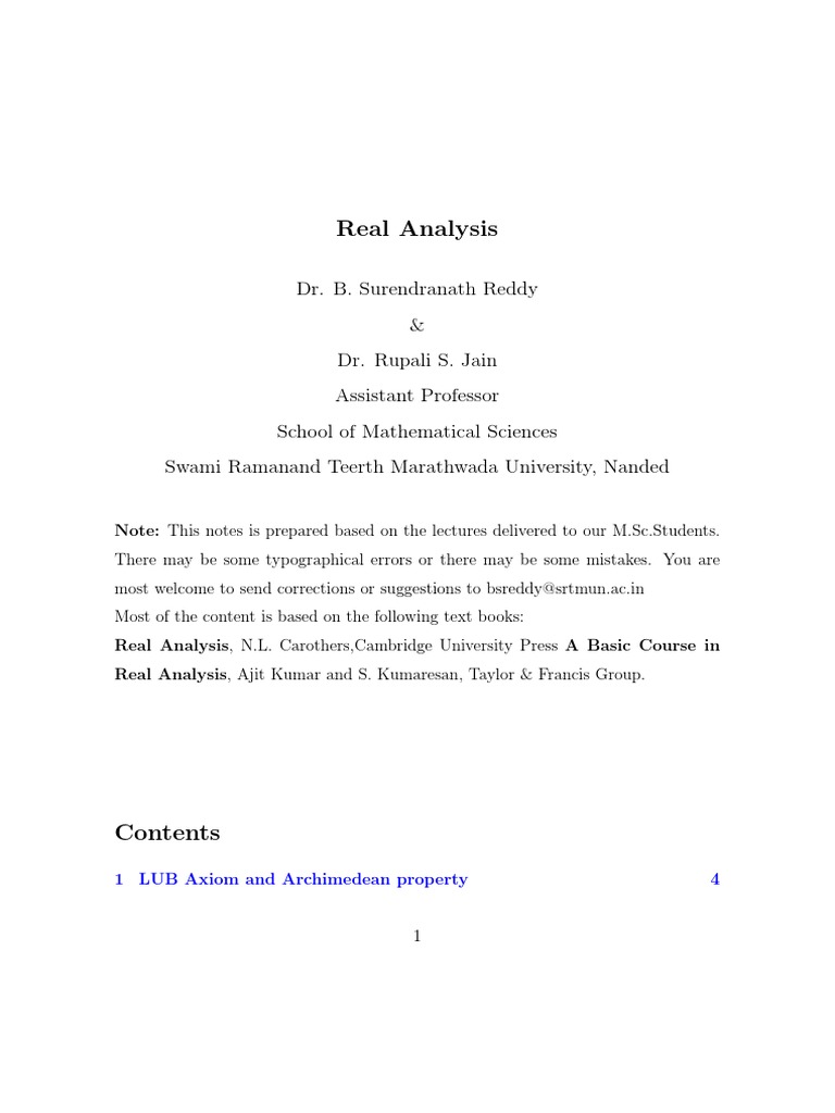 Real Analysis Lecture Notes | PDF | Real Analysis | Mathematics