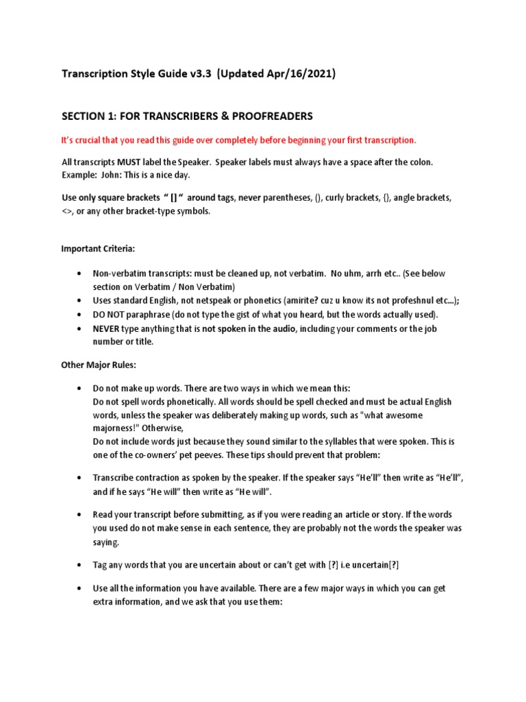 Transcription Style Guide v3 3 (Updated Apr/16/2021) PDF