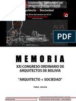 Xxi Congreso Ordinario de Arquitectos de Bolivia - Arquitecto + Sociedad - Tarija - Bolivia