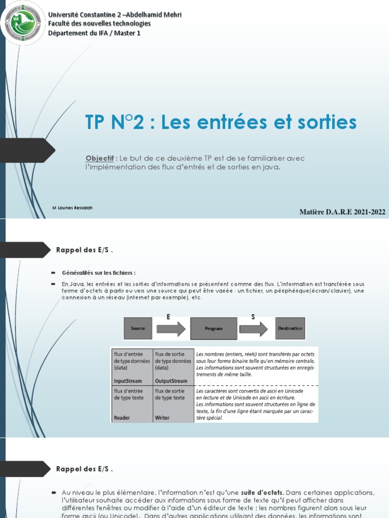 TP Entrées Sorties | PDF | Entrée/Sortie | Java (Langage de programmation)