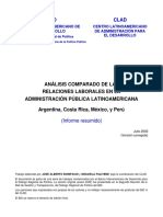 Análisis Comparado de Las Relaciones Laborales en La Administración Pública Latinoamericana Argentina Costa Rica México y Perú Informe Resumido