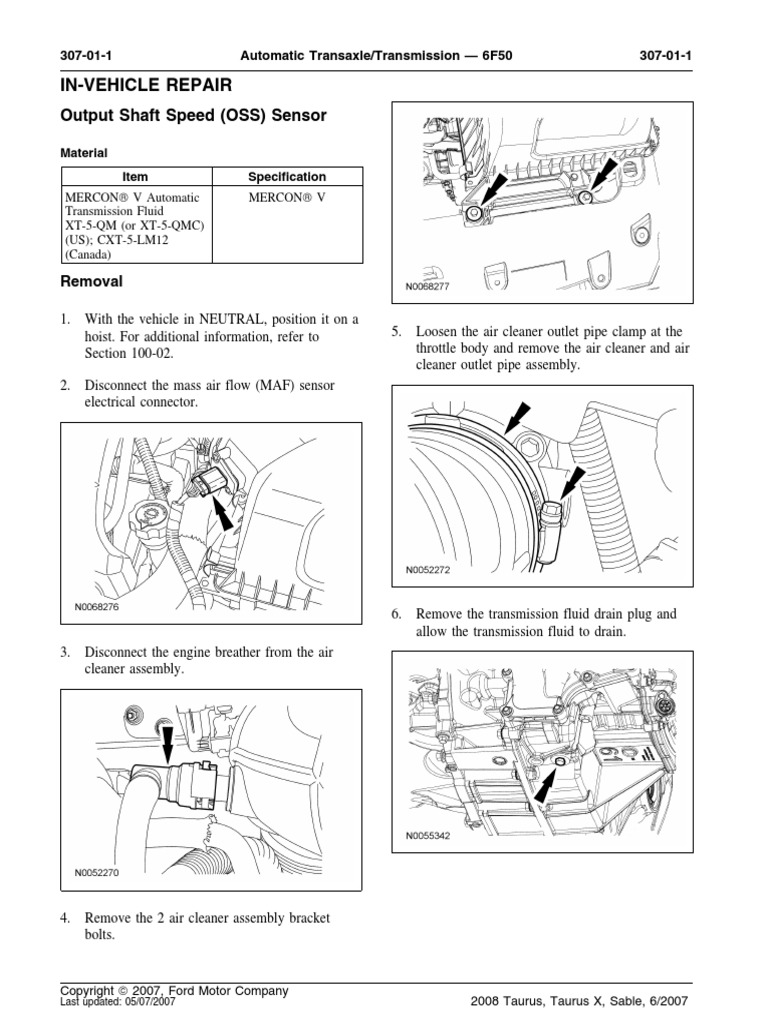 InVehicle Repair Output Shaft Speed (OSS) Sensor PDF Transmission