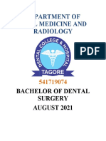 Department of Oral Medicine and Radiology: Bachelor of Dental Surgery AUGUST 2021