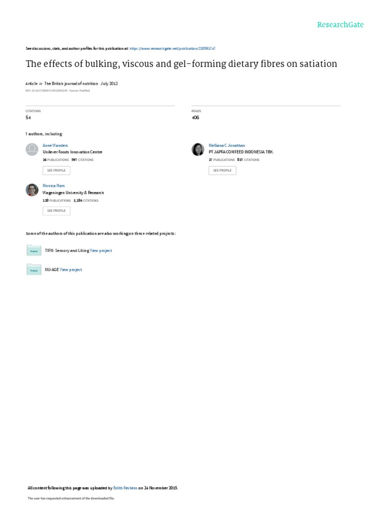 The Effects of Bulking, Viscous and GelForming Dietary Fibres On