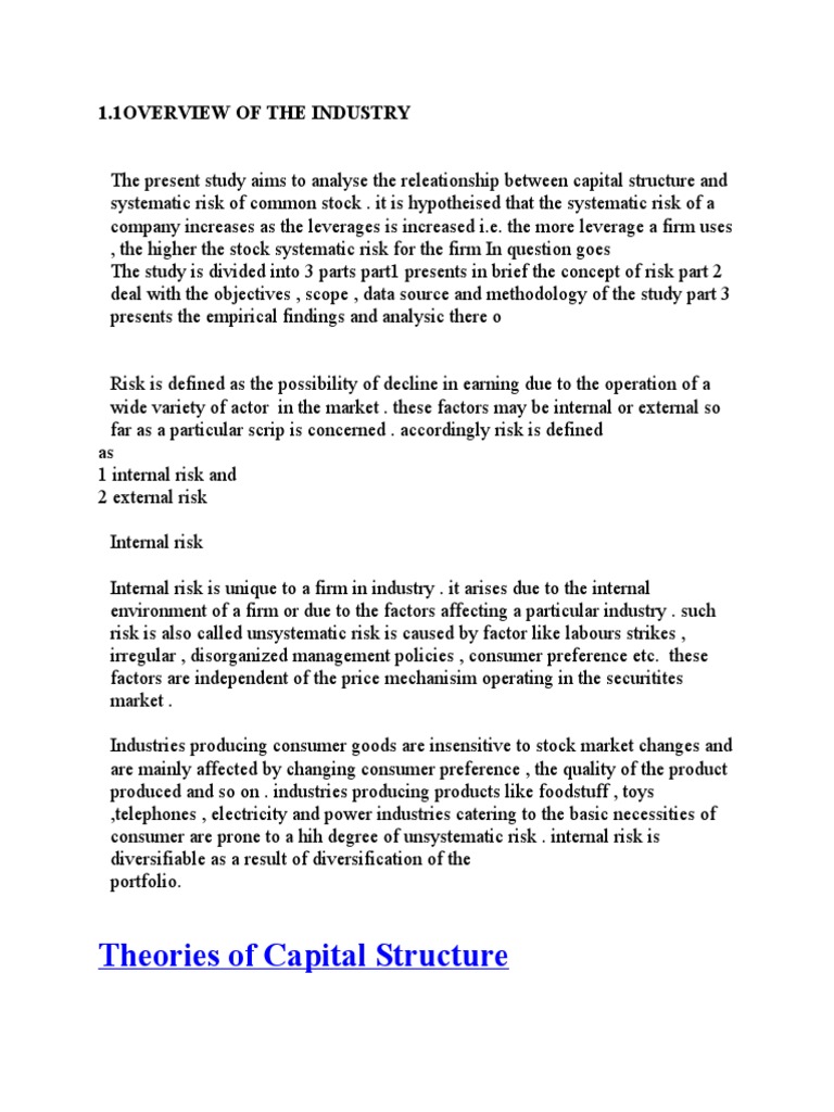 Capital Structure and Systematic Risk Analysis | PDF | Capital ...