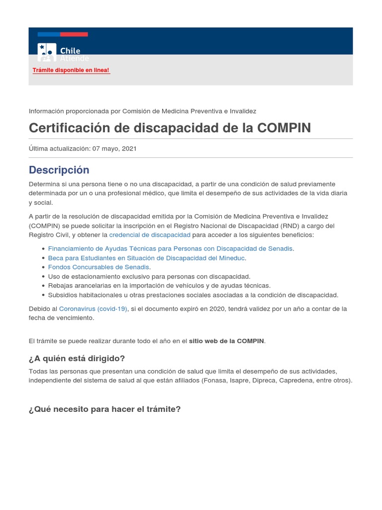 Certificación de Discapacidad COMPIN | PDF | Invalidez