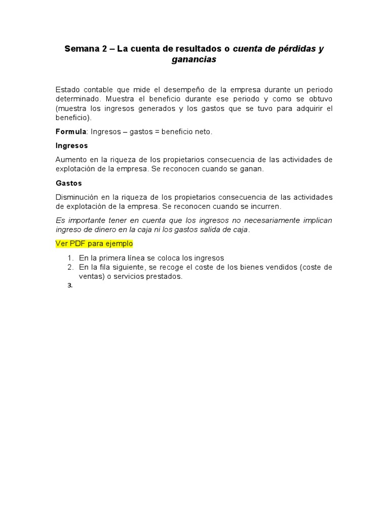 Semana 2 - La Cuenta de Resultados | PDF | Negocios | Finanzas y dinero