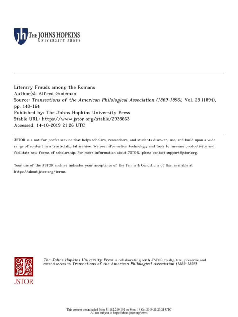 GUDEMAN 1894 Literary Frauds Among The Romans | PDF | Virgil