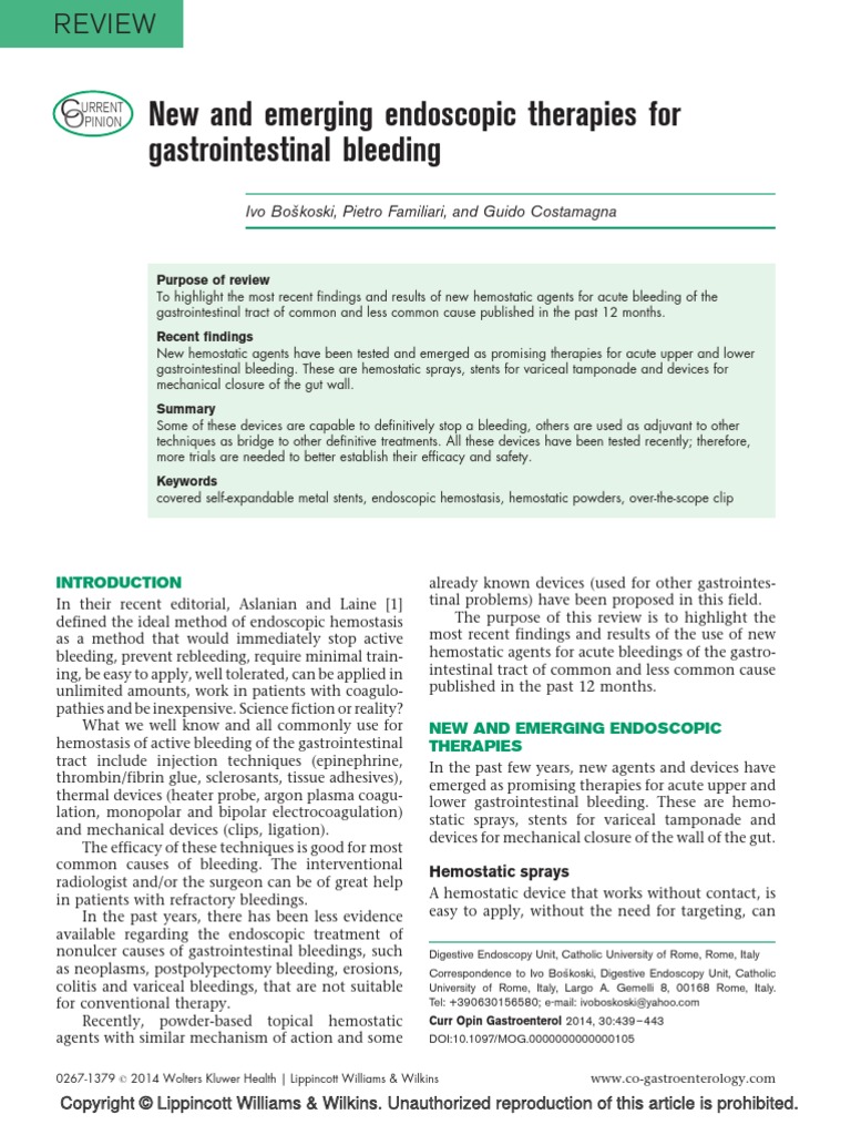 New and Emerging Endoscopic Therapies For Gastrointestinal Bleeding ...