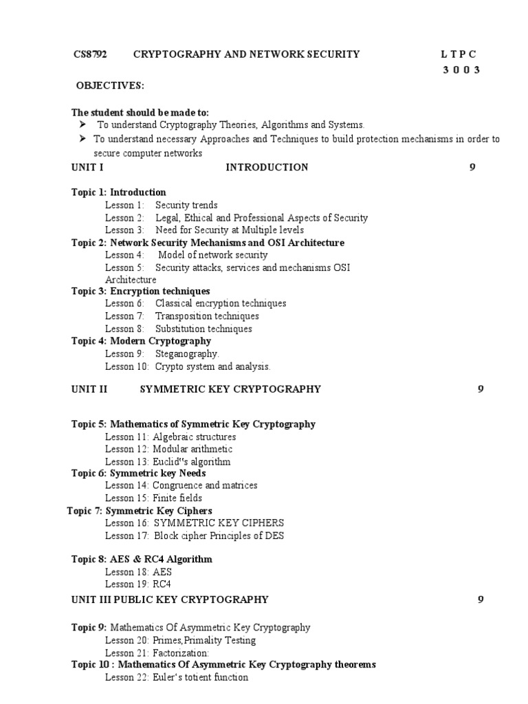 CS8792: Cryptography & Network Security | PDF | Cryptography | Prime Number
