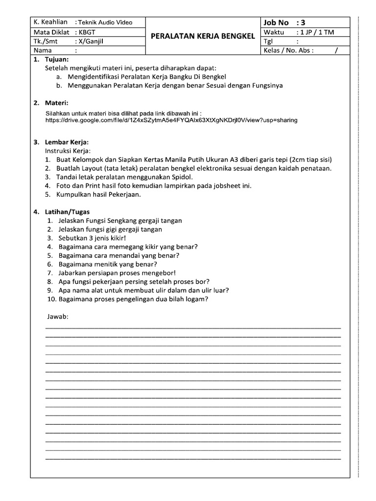JOBSHEET 3 Alat Kerja Bengkel | PDF
