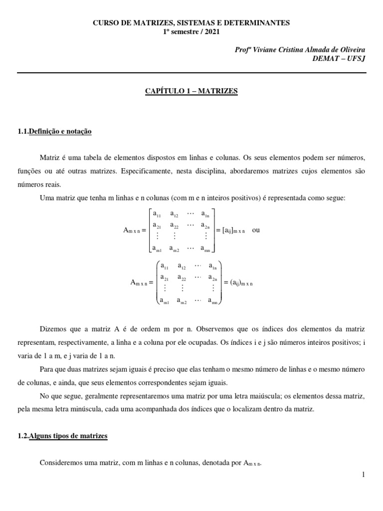 Introdução às Matrizes: Definição, Notação e Tipos | PDF | Matriz ...