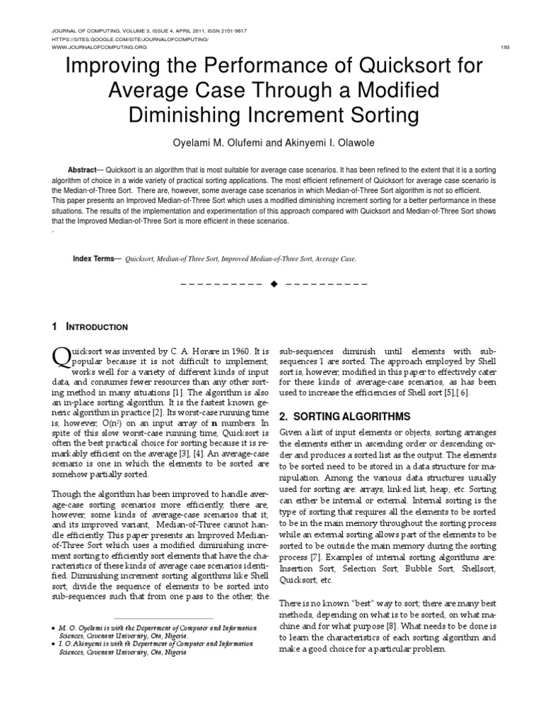 Improving The Performance of Quicksort For Average Case Through A ...