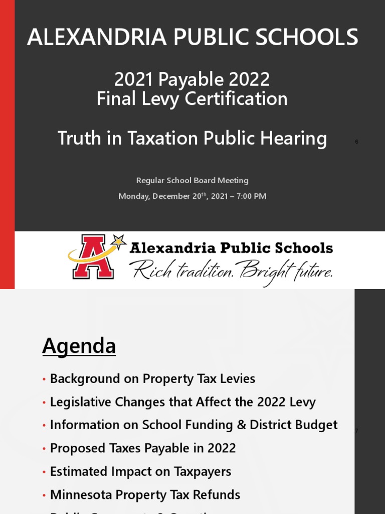 Alexandria Public Schools Tax Levy PDF Taxes Property Tax