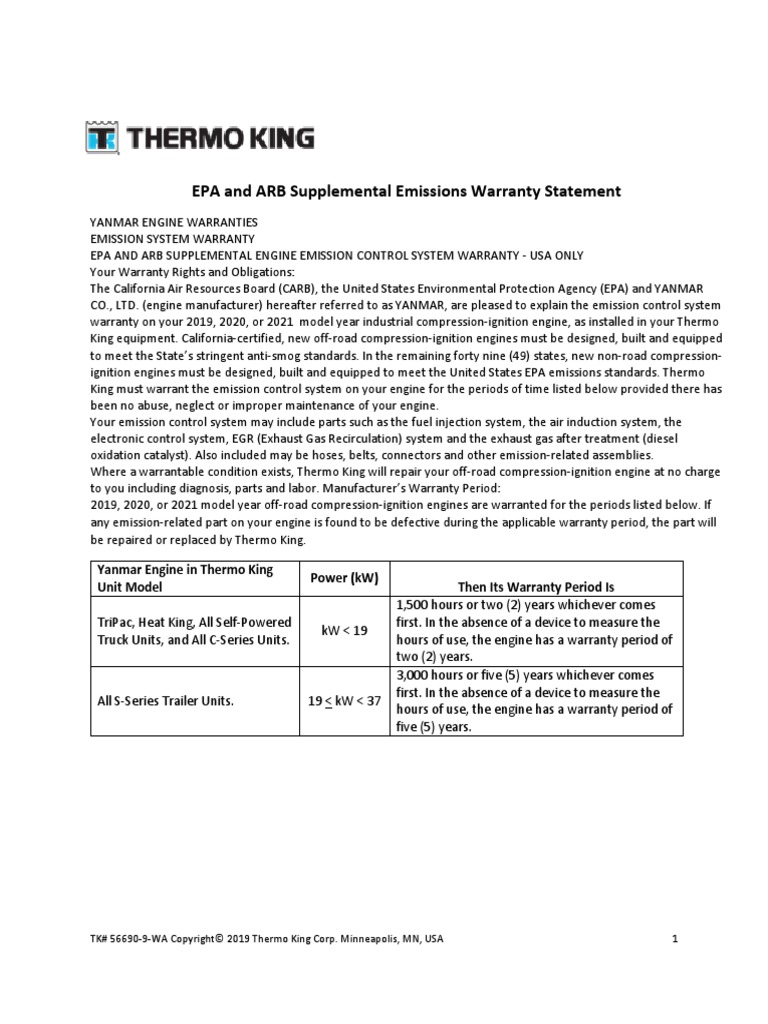 Emissions Warranty Statement PDF Diesel Engine Exhaust Gas
