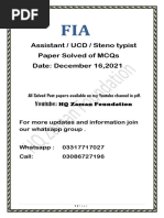 Assistant / Ucd / Steno Typist Paper Solved of Mcqs Date: December 16,2021