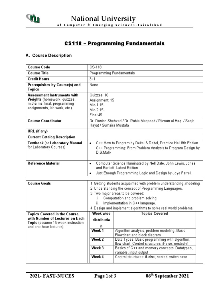 CS118 Programming Fundamentals Overview | PDF | Pointer (Computer ...