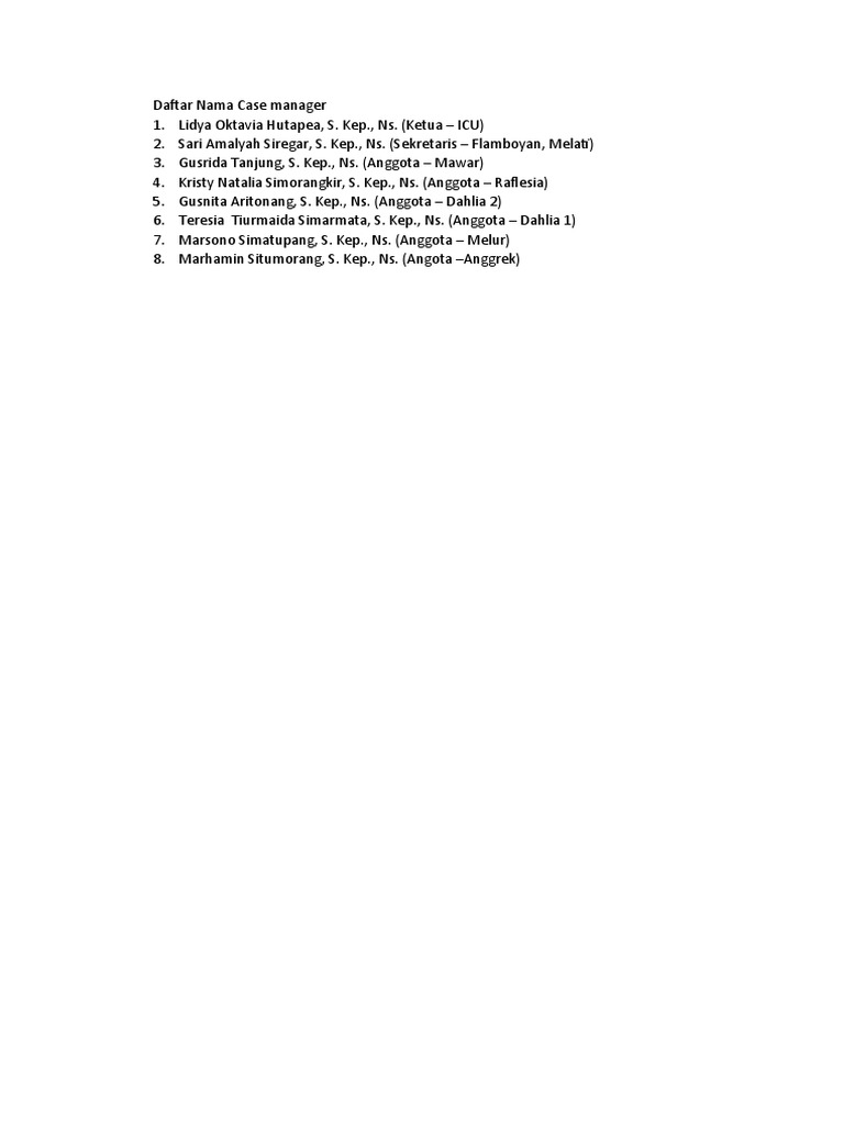 Daftar Nama Case Manager | PDF