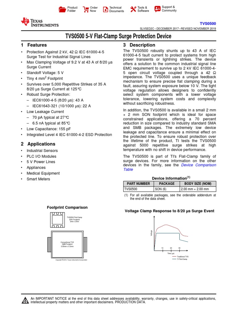 TVS0500 5V FlatClamp Surge Protection Device 1 Features 3