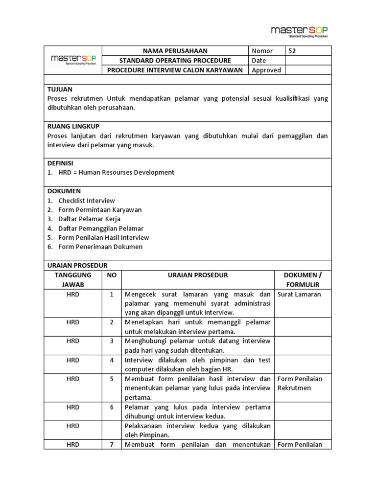 52 Prosedur Interview Calon Karyawan | PDF