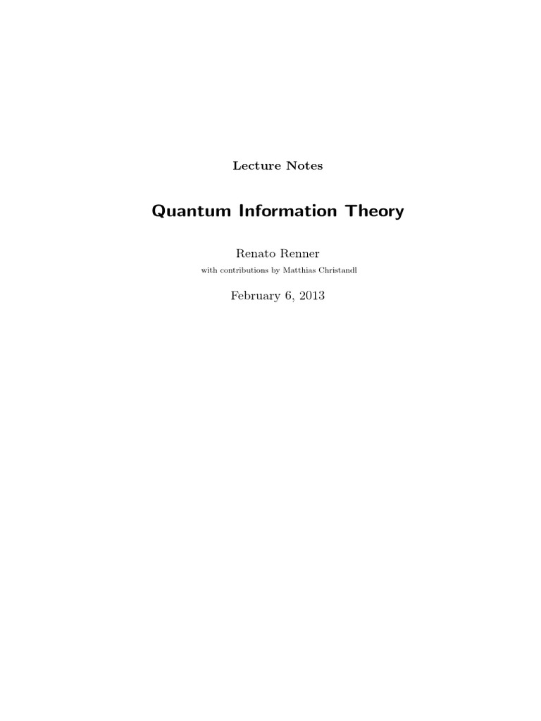 Quantum Information Theory Lecture Notes | PDF | Information | Random ...