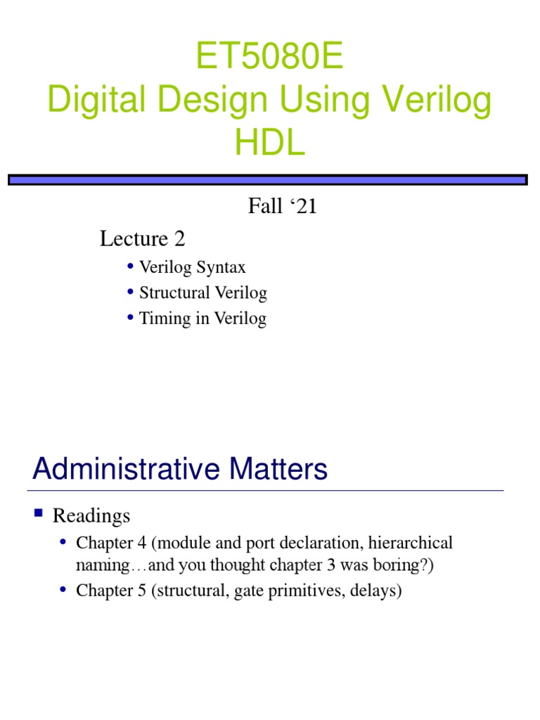 ET5080E Digital Design Using Verilog HDL Fall 21 PDF Logic Gate