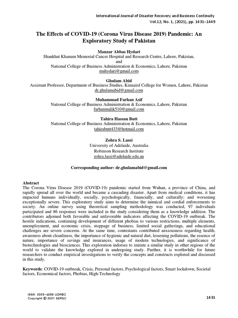 The Effects of COVID-19 (Corona Virus Disease 2019) Pandemic: An ...