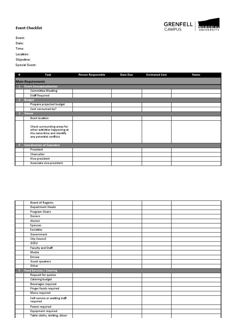 Event Checklist Template Excel | PDF