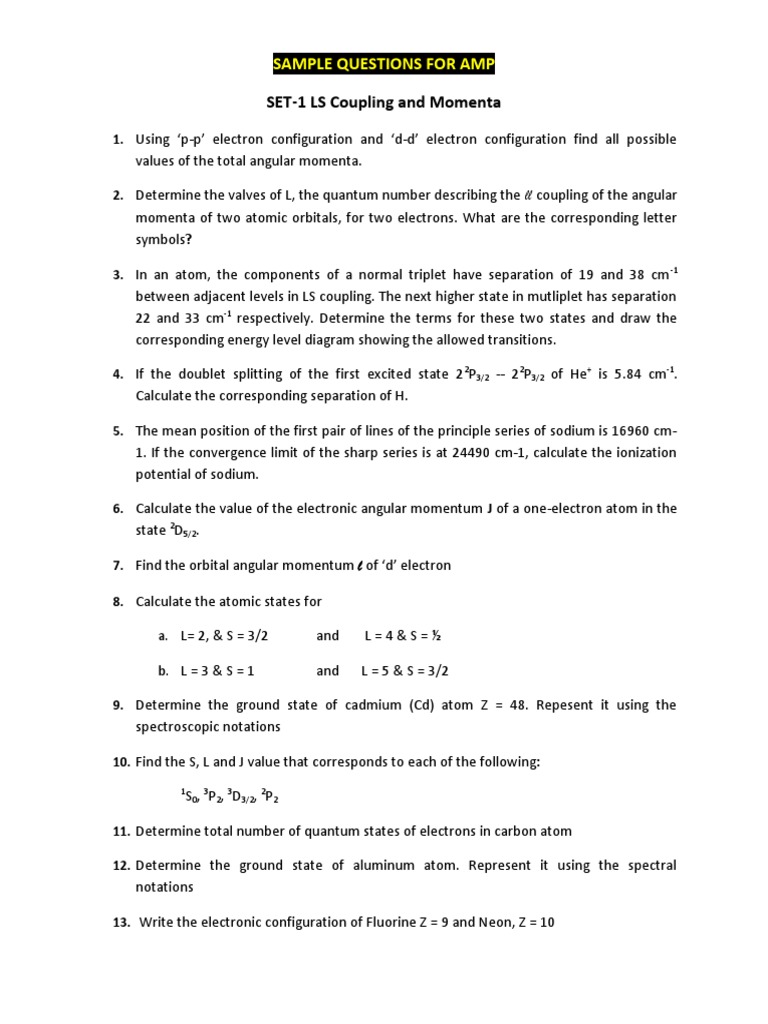 Quantum Mechanics Problem Set | PDF | Atomic Orbital | Electron