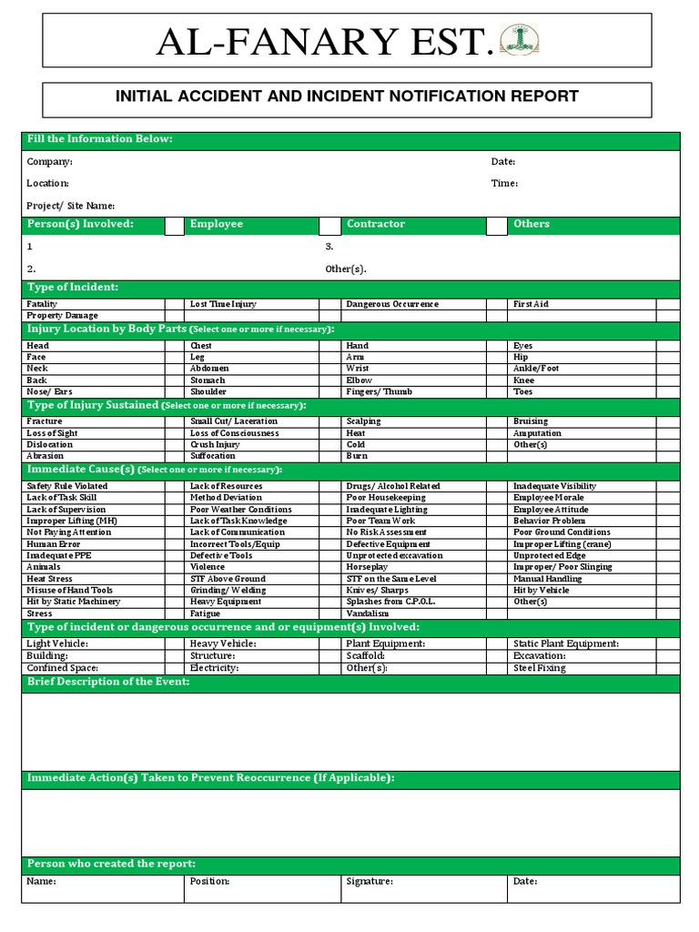 ALF Initial Accident and Incident Notification Report | PDF | Hand