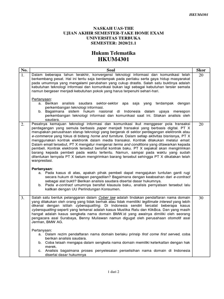 Hukum Telematika dan Cyber Law Indonesia | PDF