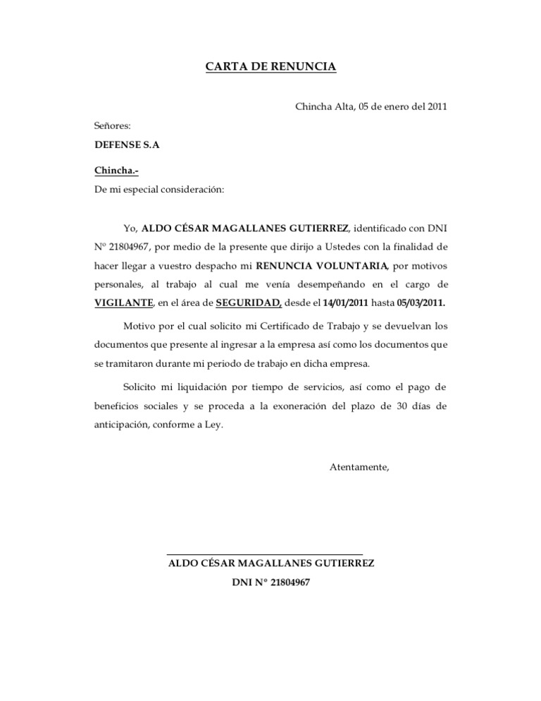 CARTA DE RENUNCIASEGURIDAD