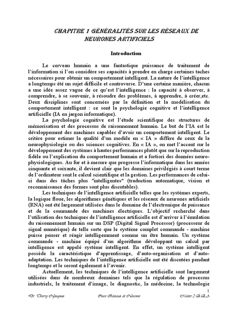 Introduction aux réseaux de neurones | PDF | Synapse | Intelligence ...