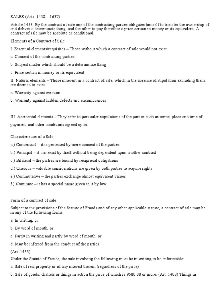 Article 1458 PDF Implied Warranty Sales