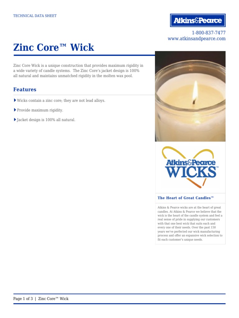 Zinc Core™ Wick Features PDF Candle