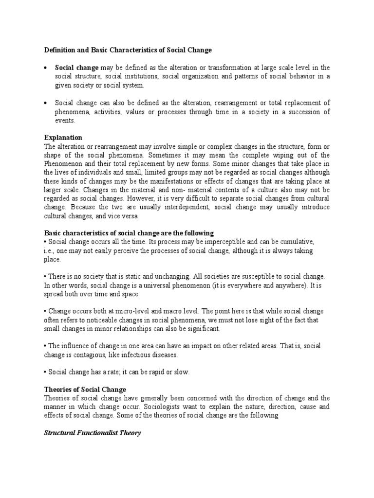 Definition and Basic Characteristics of Social Change PDF Society