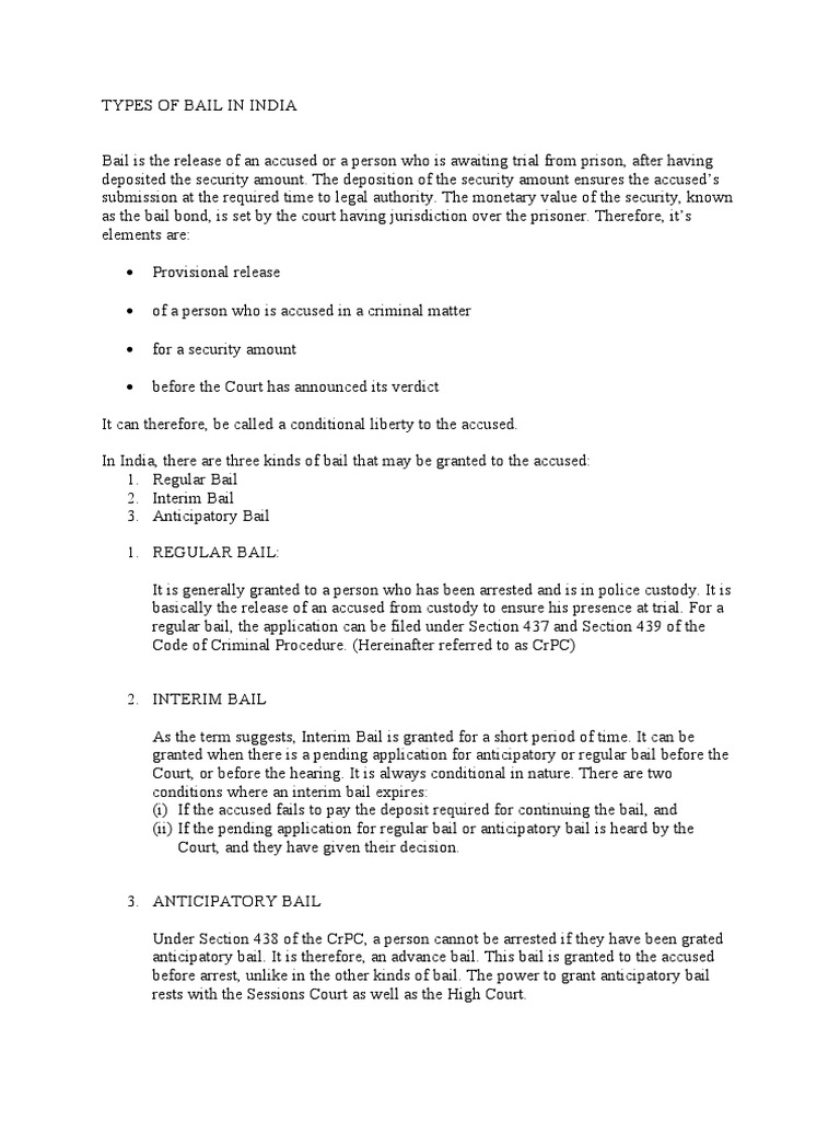Types of Bail PDF Bail Arrest