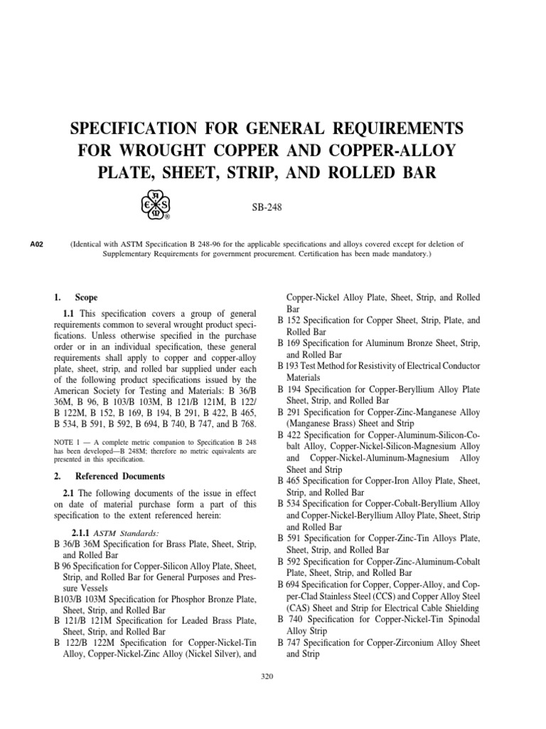 Specification For General Requirements For Wrought Copper and Copper