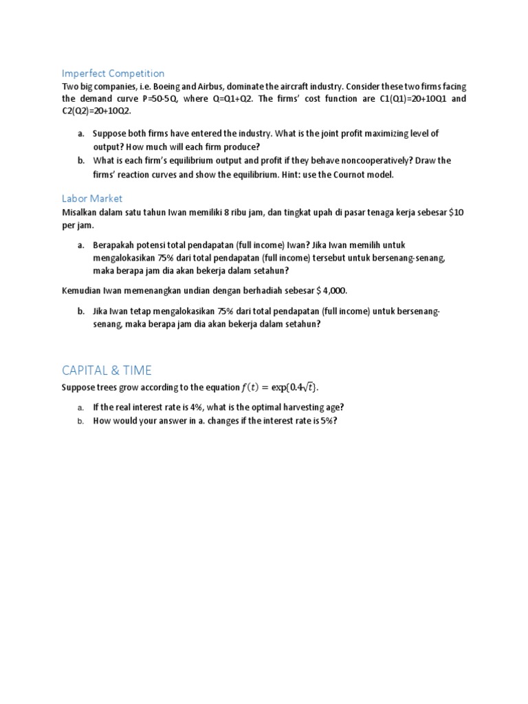 Tugas Imperfect Comp, Labor & Capital 2021 - Soal | PDF
