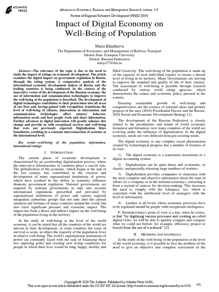Impact of Digital Economy On Well-Being of Populat | PDF | Quality Of ...