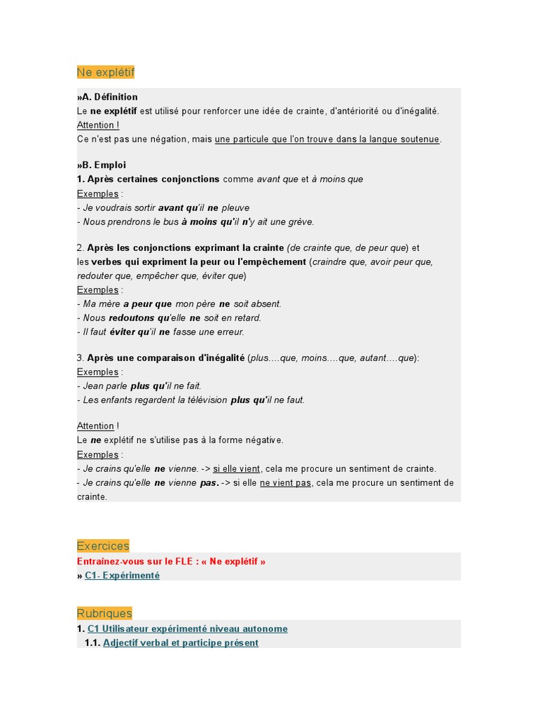 Comprendre le ne explétif en français | PDF | Relations syntaxiques ...